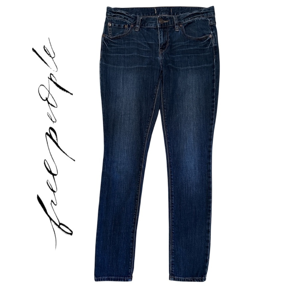 Free People Tijuana Skinny Jeans Stretch Dark Blue Wash Minimalist Size 28